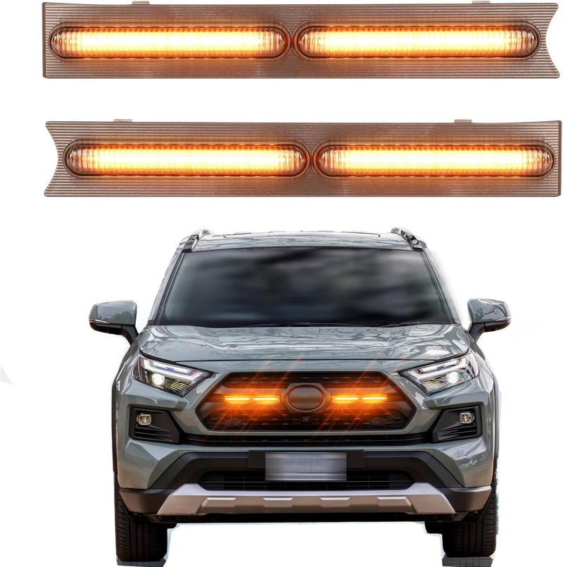 CFDSDE LED Grille Lights Fits for 2019-2024 Toyota RAV4 Accessories Exterior Front Grill Insert Light for 5th Gen Hybrid Adventure TR D Off-Road 5311142220(Amber Lights) - Image 1